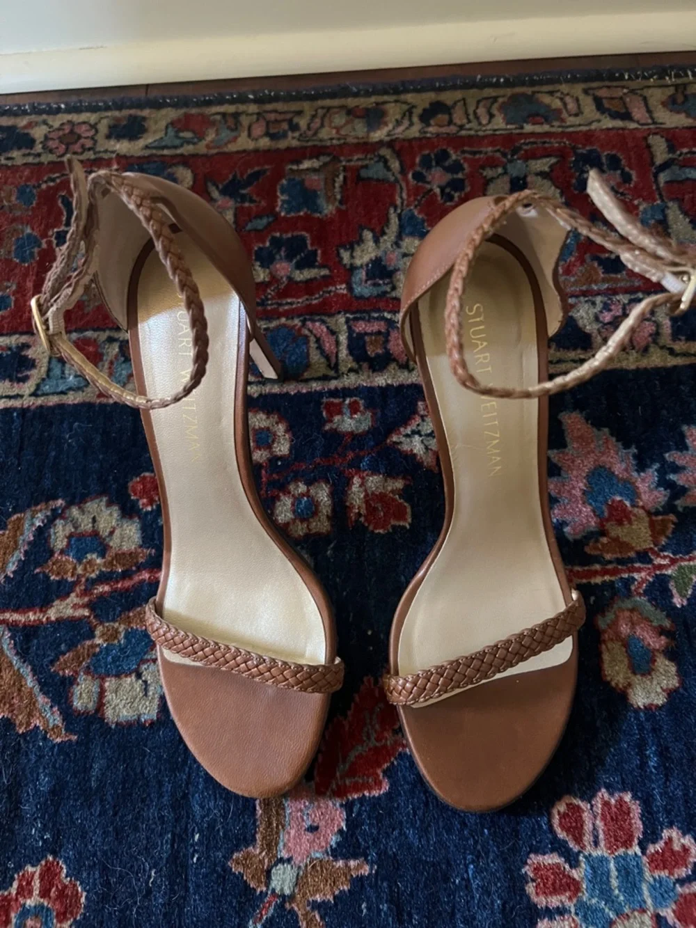 Stuart Weitzman Barebraid Ankle-Strap Heels in Cognac - Picture 4 of 10